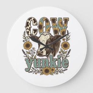 Vintage Cow Yunkie Sunflower Farmhouse Design_1 Large Clock