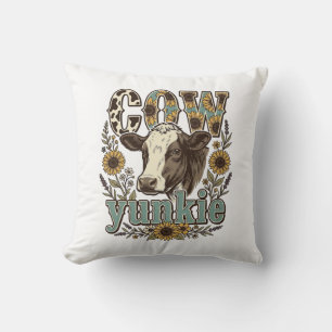 Vintage Cow Yunkie Sunflower Farmhouse Design_1 Throw Pillow