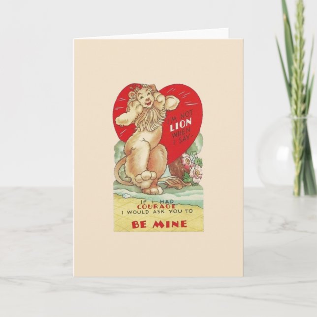Vintage Cowardly Lion Valentine Greeting Card (Front)