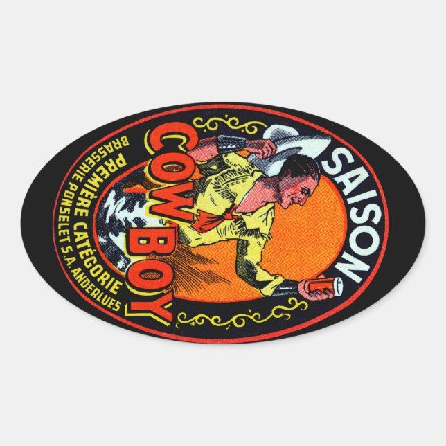 Vintage Cowboy Ale Oval Sticker (Front)