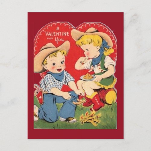 Vintage Cowboy and Cowgirl 1950s Valentine Postcard