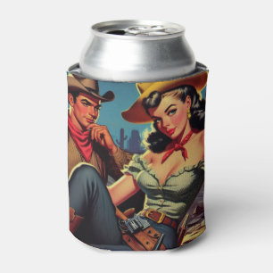 Vintage Cowboy and Cowgirl Can Cooler