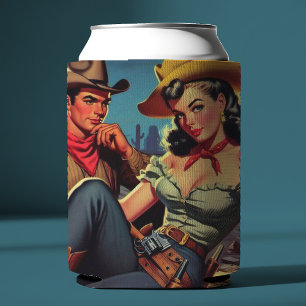 Vintage Cowboy and Cowgirl Can Cooler