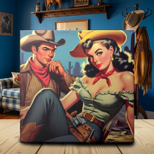 Vintage Cowboy and Cowgirl Ceramic Tile