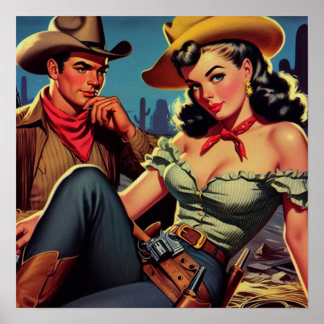Vintage Cowboy and Cowgirl Poster | Zazzle