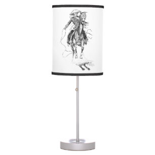 Vintage Cowboy and Horse Illustration Table Lamp