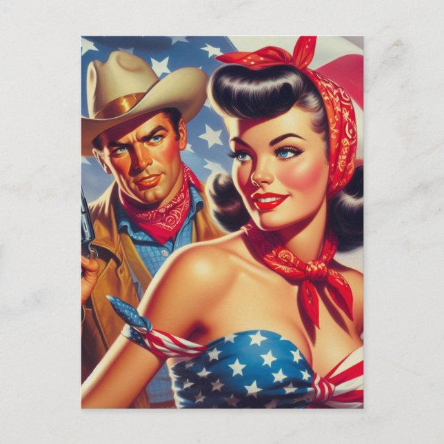 Vintage Cowboy and Pin Up Postcard (Front)