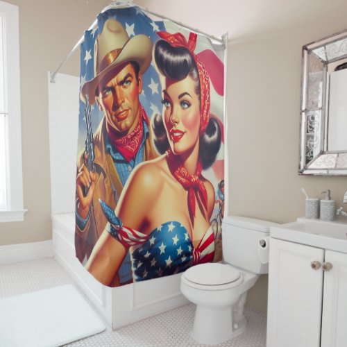 Vintage Cowboy and Pin Up Shower Curtain