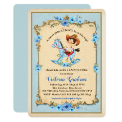 Vintage Cowboy Baby Shower Invitation Blue Floral