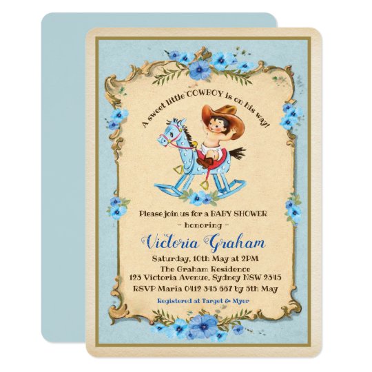 Vintage Cowboy Baby Shower Invitation Blue Floral Zazzle Com Vintage Cowboy Baby Shower Invitation Blue Floral Zazzle Com