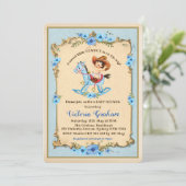 Vintage Cowboy Baby Shower Invitation Blue Floral (Standing Front)