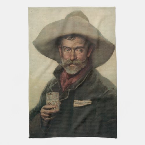 Vintage Cowboy Beer Ad Litho Bar Towel