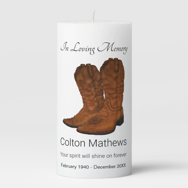 Vintage cowboy boots memorial  pillar candle (Front)