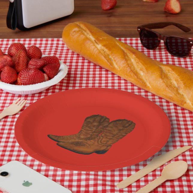 Vintage cowboy boots paper plates (Picnic)