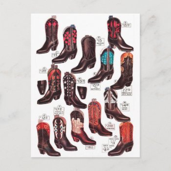 Vintage Cowboy Boots 'wide Variety!' Postcard by seemonkee at Zazzle