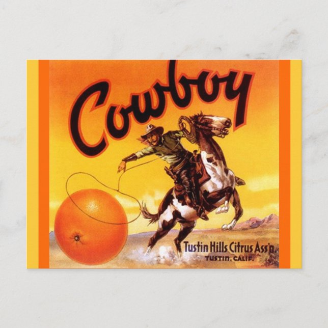 Vintage Cowboy Brand Tustin Fruit Crate Postcards (Front)