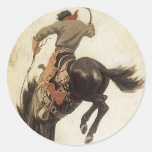 Vintage Cowboy, Bronco Buster Study by NC Wyeth Classic Round Sticker