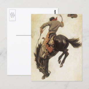 Vintage Cowboy, Bronco Buster Study by NC Wyeth Postcard