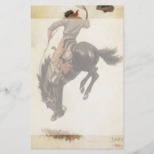 Vintage Cowboy, Bronco Buster Study by NC Wyeth Stationery