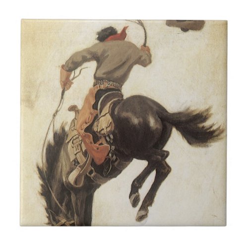 Vintage Cowboy Bronco Buster Study by NC Wyeth Tile