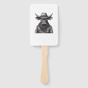 Vintage Cowboy Bull Rodeo Moooch Obliged Pardner W Hand Fan