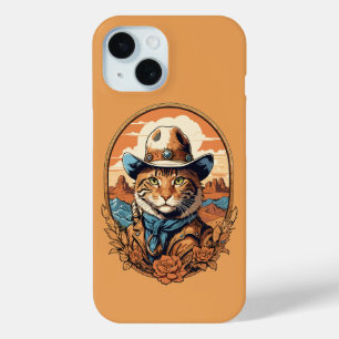 Vintage Cowboy Cat Design iPhone 15 Case