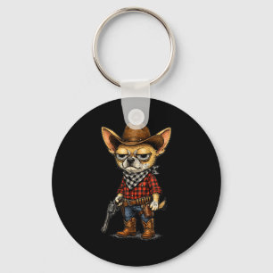 Vintage cowboy chihuahua dog funny western keychain