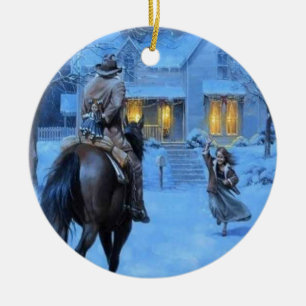 Vintage Cowboy Christmas Ceramic Ornament