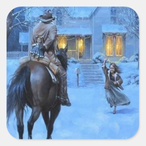 Vintage Cowboy Christmas Square Sticker
