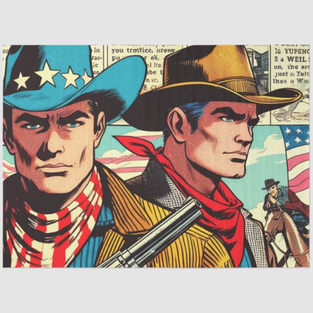 Vintage Cowboy Comics Tissue Paper (Front)