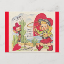 Vintage Cowboy & Cowgirl 1950s Valentine Postcard