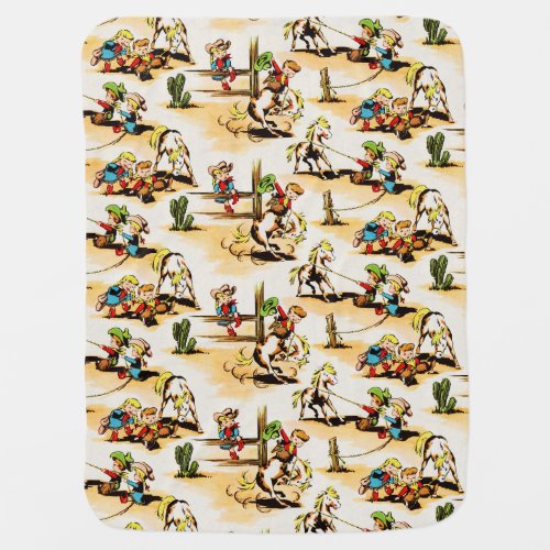 Vintage Cowboy Cowgirl Country Kids Pony Cactus Baby Blanket