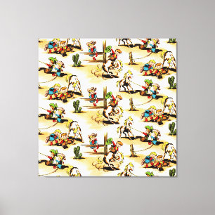 Vintage Cowboy Cowgirl Country Kids Pony Cactus Canvas Print