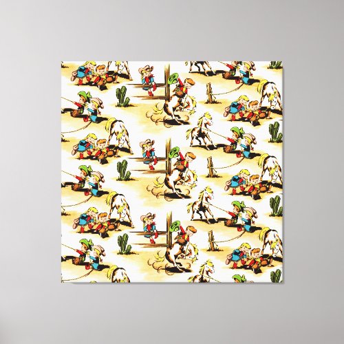 Vintage Cowboy Cowgirl Country Kids Pony Cactus Canvas Print