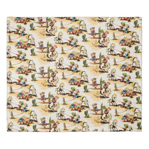 Vintage Cowboy Cowgirl Country Kids Pony Cactus Duvet Cover