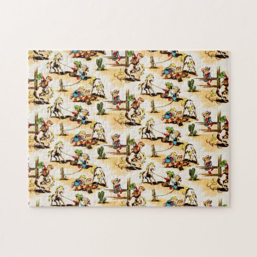 Vintage Cowboy Cowgirl Country Kids Pony Cactus Jigsaw Puzzle