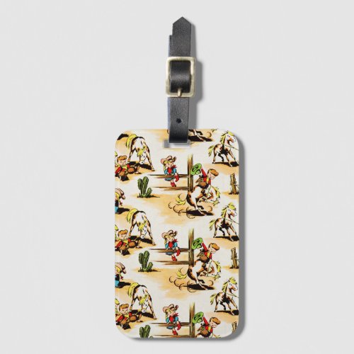 Vintage Cowboy Cowgirl Country Kids Pony Cactus Luggage Tag