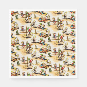 Vintage Cowboy Cowgirl Country Kids Pony Cactus Napkins