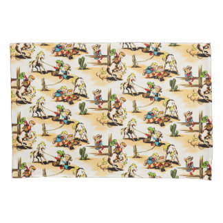 Vintage Cowboy Cowgirl Country Kids Pony Cactus Pillow Case