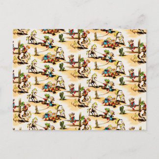 Vintage Cowboy Cowgirl Country Kids Pony Cactus Postcard