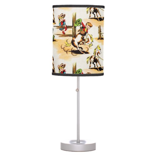Vintage Cowboy Cowgirl Country Kids Pony Cactus Table Lamp