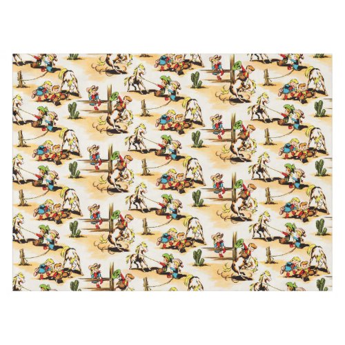 Vintage Cowboy Cowgirl Country Kids Pony Cactus Tablecloth
