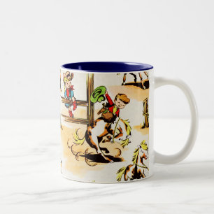 Vintage Cowboy Cowgirl Country Kids Pony Cactus Two-Tone Coffee Mug