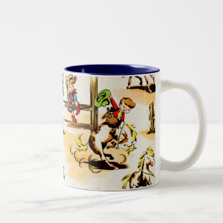 Vintage Cowboy Cowgirl Country Kids Pony Cactus Two-Tone Coffee Mug