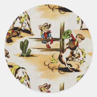 Vintage Cowboy Cowgirl Round Sticker