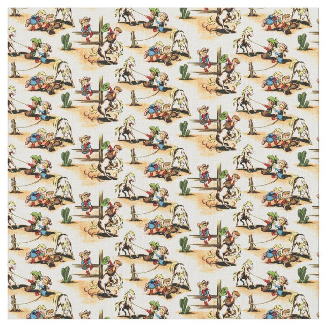 Vintage Cowboy - Cowgirls - Horses - Western Ranch Fabric (Close Up)