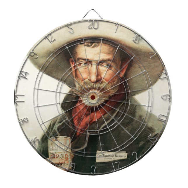 Vintage Cowboy Drinking Weidemann Beer Dartboard (Front)