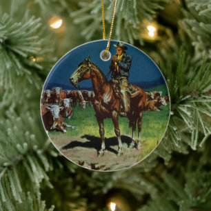 Vintage Cowboy, Farming Cattle Rancher on the Farm Ceramic Ornament