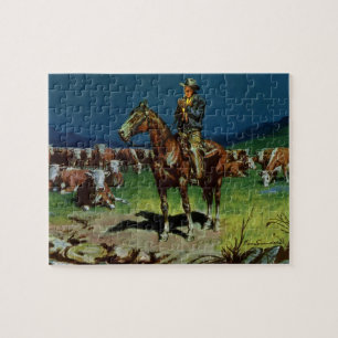 Vintage Cowboy, Farming Cattle Rancher on the Farm Jigsaw Puzzle