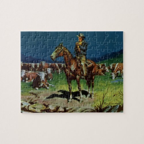 Vintage Cowboy Farming Cattle Rancher on the Farm Jigsaw Puzzle